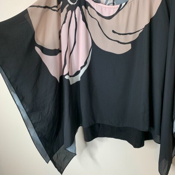 STUDIO Floral print split back blouse Black Y2k 2000s Size L/XL - Picture 3 of 8